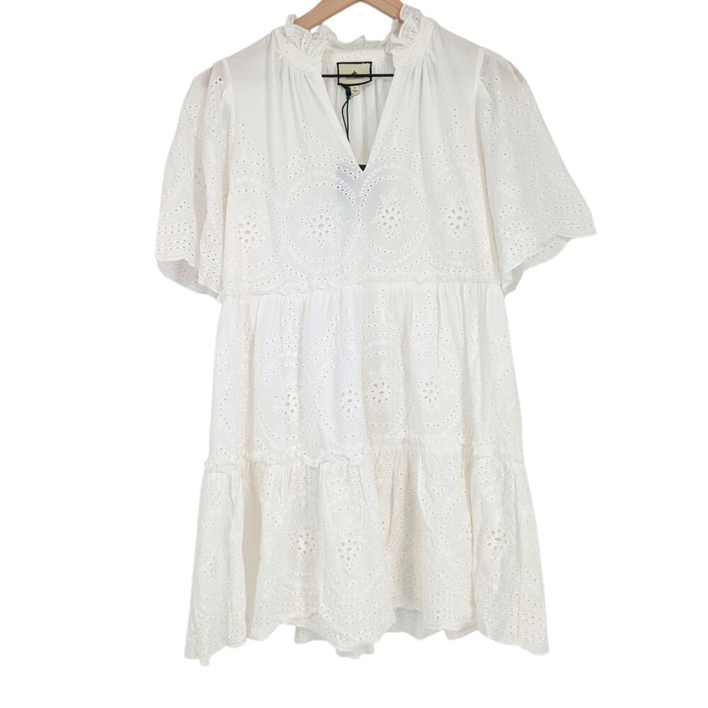 Tuckernuck Crawford Eyelet Mini Dress Small White Tiered Preppy Coastal NWT - Picture 3 of 6